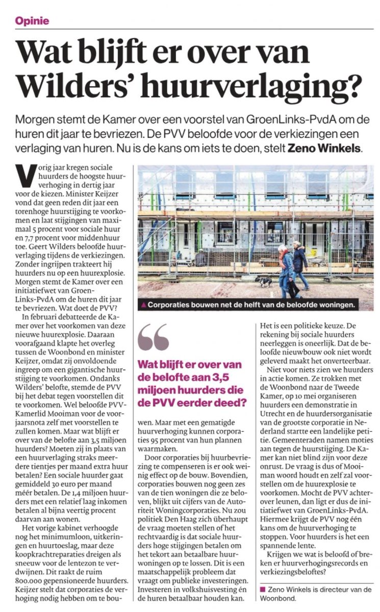 Wat blijft er over van de belofte die <a href="/geertwilderspvv/">Geert Wilders</a> aan 3,5 miljoen huurders deed? 

📰 Opinie van <a href="/ZenoWinkels/">Zeno Winkels</a> in het Algemeen Dagblad vandaag.

Verkiezingsbeloftes of huurverhogingsrecords?
#Voorjaarsnota #huurverhoging