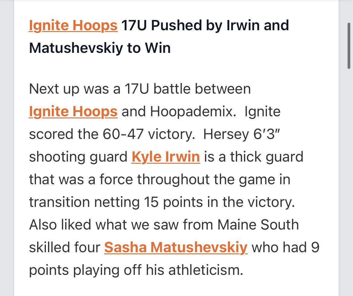 17U Coverage ⬇️

6’3” CG Kyle Irwin (Hersey HS)
<a href="/kyirwin_/">Kyle Irwin</a> 

6’5” F Sasha Matushevskiy (Maine South HS)
<a href="/AlexMatushevsk1/">Alex Matushevskiy</a> 

Both players with very strong starts to the spring season.
