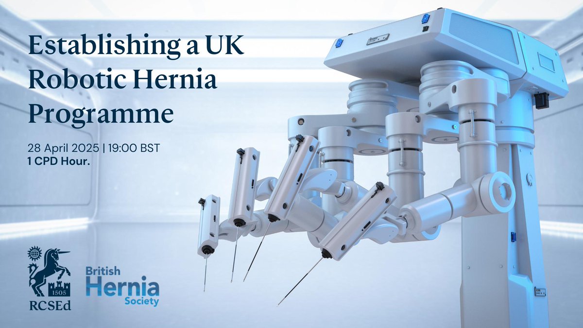 British Hernia Society (@britishhernia) on Twitter photo 📢Webinar Alert!
Join <a href="/BritishHernia/">British Hernia Society</a> & <a href="/RCSEd/">The Royal College of Surgeons of Edinburgh</a> for Part 1 of our robotic hernia mini-series, with Chair <a href="/oali_22/">Oroog Ali</a> :
🤖 Establishing a UK Robotic Hernia Programme
🗓️ 28 April 2025🕖 19:00 BST
🎓 1 CPD Hour | Free to attend
Learn how to build a sustainable robotic service in the NHS. 📢Webinar Alert!
Join <a href="/BritishHernia/">British Hernia Society</a> & <a href="/RCSEd/">The Royal College of Surgeons of Edinburgh</a> for Part 1 of our robotic hernia mini-series, with Chair <a href="/oali_22/">Oroog Ali</a> :
🤖 Establishing a UK Robotic Hernia Programme
🗓️ 28 April 2025🕖 19:00 BST
🎓 1 CPD Hour | Free to attend
Learn how to build a sustainable robotic service in the NHS.