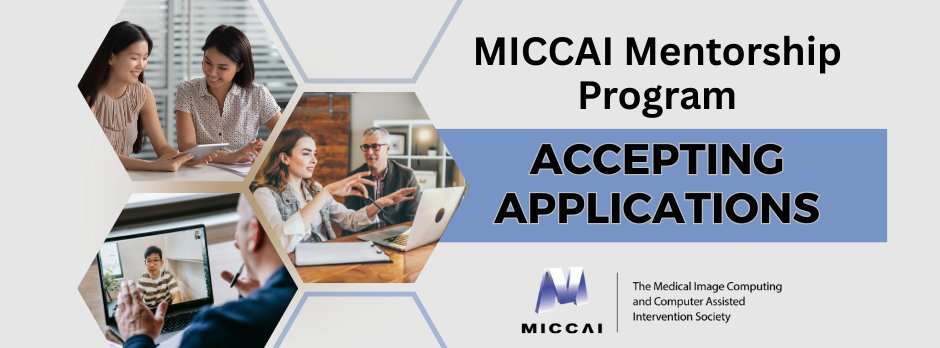 MICCAI (@miccai_society) on Twitter photo The #MICCAI Mentorship Program is accepting applications from students and early-career researchers to help achieve career goals. Eligible MICCAI members are invited to apply.
🗓️ Apply by April 25, 2025
Read more:
🔗miccai.org/index.php/news…
<a href="/MiccaiStudents/">MICCAI Students</a> <a href="/RMiccai/">RISE MICCAI</a> <a href="/WomenInMICCAI/">Women in MICCAI</a> The #MICCAI Mentorship Program is accepting applications from students and early-career researchers to help achieve career goals. Eligible MICCAI members are invited to apply.
🗓️ Apply by April 25, 2025
Read more:
🔗miccai.org/index.php/news…
<a href="/MiccaiStudents/">MICCAI Students</a> <a href="/RMiccai/">RISE MICCAI</a> <a href="/WomenInMICCAI/">Women in MICCAI</a>