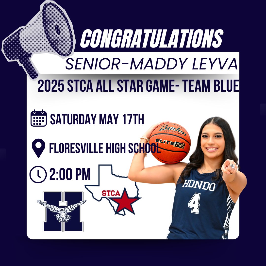 Hondo Girls Basketball (@girlshondo) on Twitter photo Big Congrats to Senior Maddy Leyva on her STCA All Star selection. Maddy will represent Team Blue on Saturday, May 17th in Floresville. Excited that we get to coach her one last time!! 🏀🦉 <a href="/HondoAthletics/">Hondo Athletics</a> Big Congrats to Senior Maddy Leyva on her STCA All Star selection. Maddy will represent Team Blue on Saturday, May 17th in Floresville. Excited that we get to coach her one last time!! 🏀🦉 <a href="/HondoAthletics/">Hondo Athletics</a>
