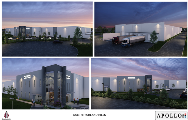 CityofNRH's tweet photo. Apollo USA broke ground this morning on its new office and manufacturing facility in North Richland Hills! The promotional products company is building a 70,000+ sq. ft. facility that will bring 70 new jobs to our community. Welcome to NRH, Apollo USA! #NRHEconomicDevelopment https://t.co/XJ26TKdPGl