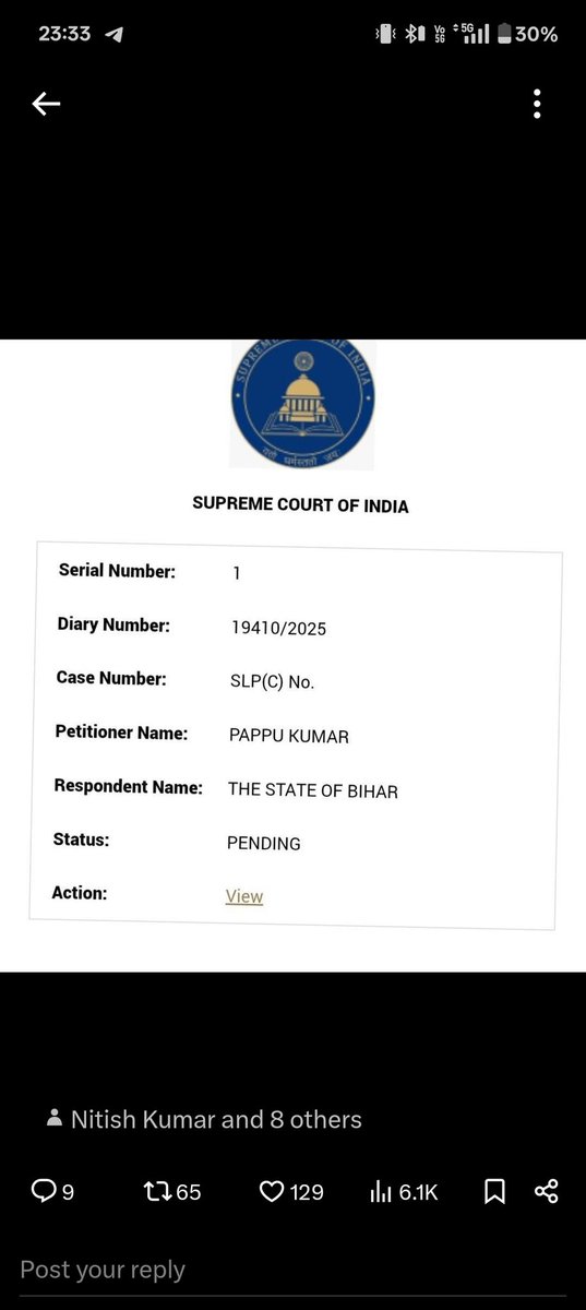 Shikshasatygrah's tweet photo. शिक्षा सत्याग्रह 🇮🇳 🇮🇳 

माननीय सुप्रीम कोर्ट से....
NEHA PRAVEEN VS. THE STATE OF BIHAR और PAPPU KUMAR VS. THE STATE OF BIHAR केस का डायरी नंबर मिल चुका है।
#BPSCReExamForAll #BPSC #BPSC_70th #SaveBPSCAspirants_SupremeCourt
@ANI @aajtak @ZeeBiharNews @ZeeNews @TheLallantop @RajatpandeyJF @BiharTakChannel @firstbiharnews @LiveLawIndia @Live_Cities @yuvahallabol @rishav_ranjan18 @AnupamConnects @advcoling @KapilSibal @AmitSibal @Brajesh39764056 @pbhushan1 @prashant_kamal1