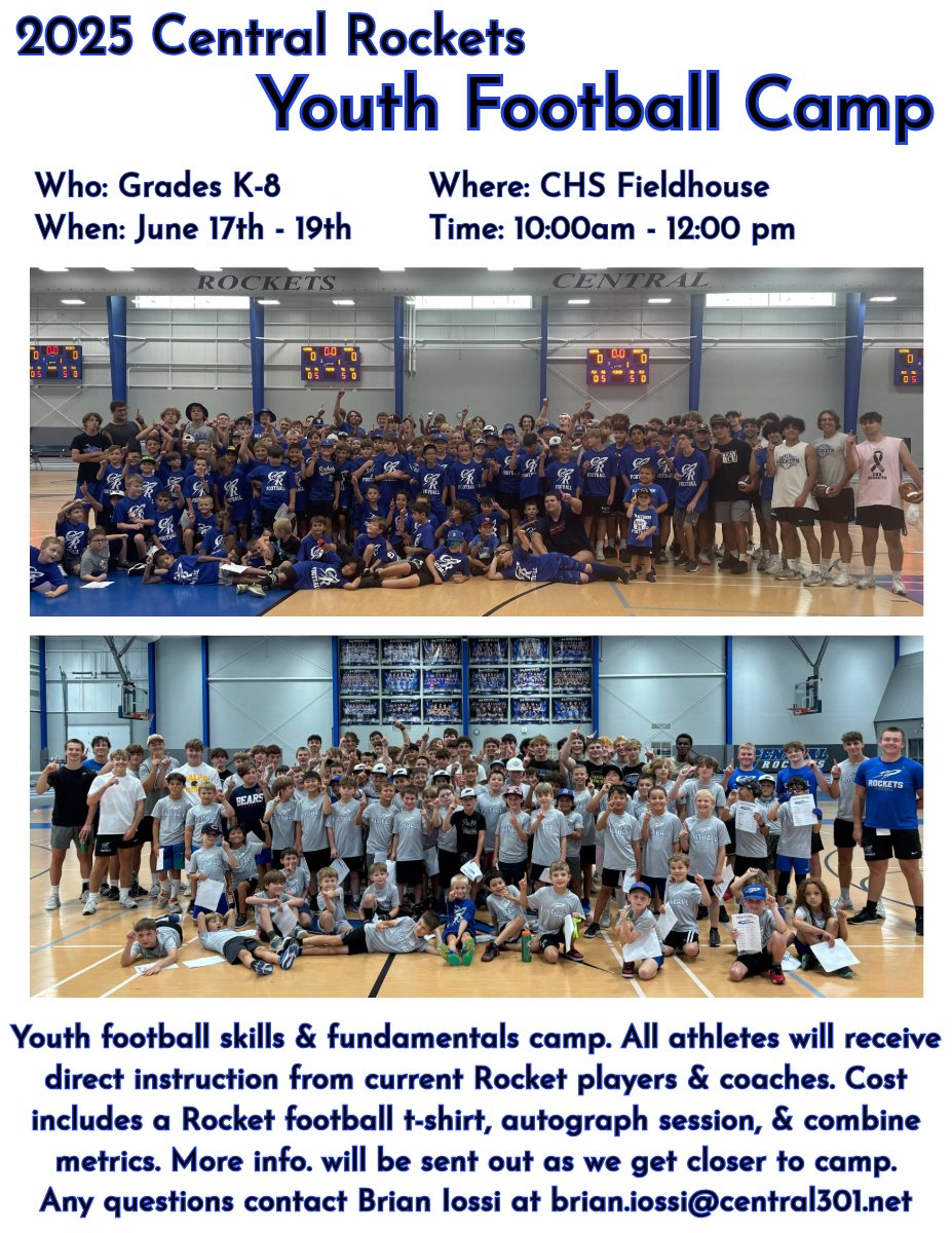 Brian Iossi (@coach_yos) on Twitter photo 2025 Rocket Football Summer Camp Info 🚀⬆️
➡️Summer Camp Registration (High School and Youth Camps available) central301.net/district/chs-s…
➡️ <a href="/CHSFootball100/">Central Rockets - Football</a> Summer Camp Schedule docs.google.com/document/d/1q2…
➡️Rocket Football Website sites.google.com/view/central-r… 2025 Rocket Football Summer Camp Info 🚀⬆️
➡️Summer Camp Registration (High School and Youth Camps available) central301.net/district/chs-s…
➡️ <a href="/CHSFootball100/">Central Rockets - Football</a> Summer Camp Schedule docs.google.com/document/d/1q2…
➡️Rocket Football Website sites.google.com/view/central-r…