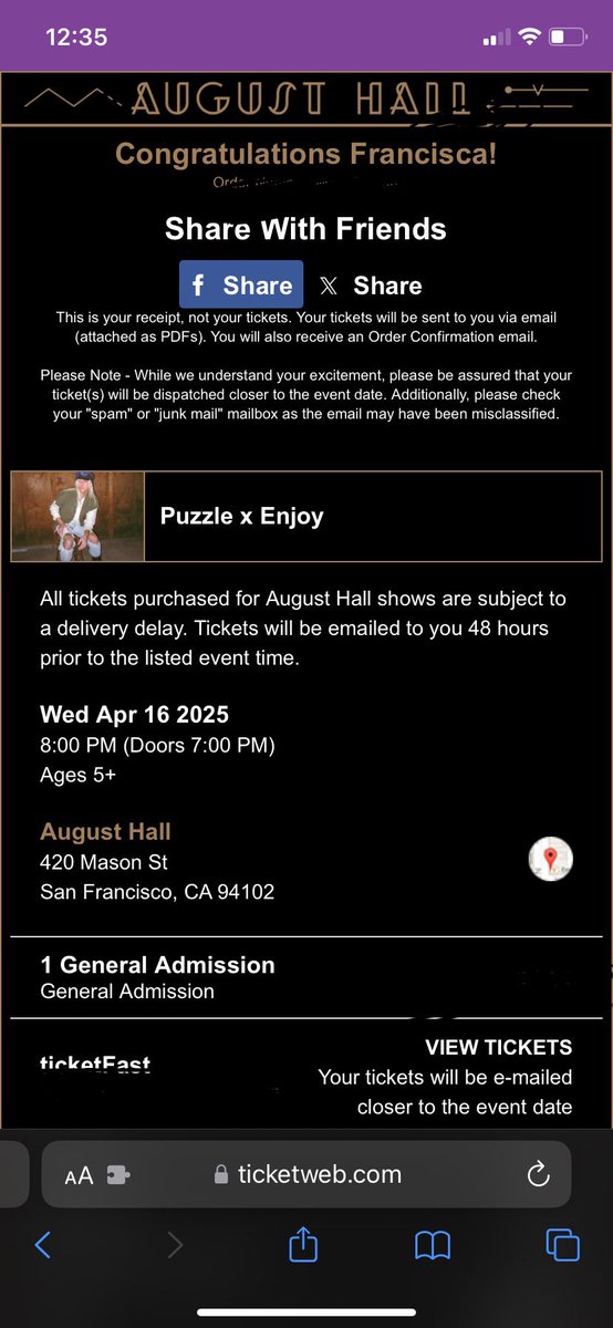 stinkyfran's tweet photo. Selling at ticket to puzzle and enjoy for tomorrow 

$40 ticket + fees https://t.co/5FfJovcrXz
