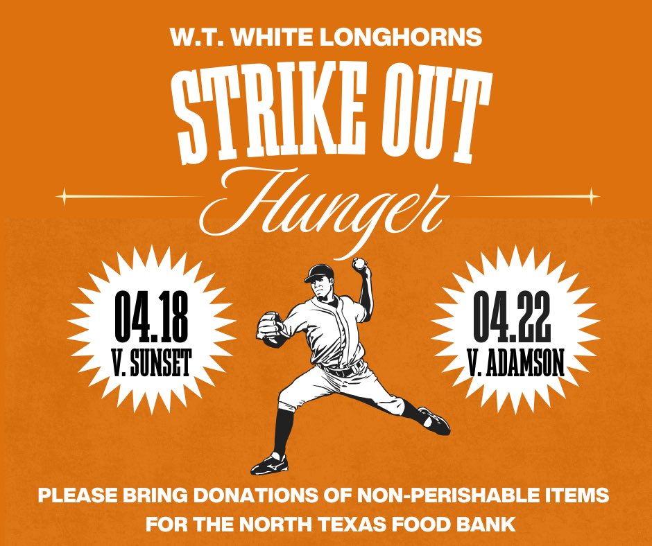 WhitsonJessica's tweet image. Game Update! The @WTWhiteBaseball Team @NationalHonorSo members will be gathering canned goods and other non-perishable items to benefit the North Texas Food Bank. Donation boxes will be set up at Shepherd Field during the last two home games 4/18 1:00pm and 4/22 5:00pm.