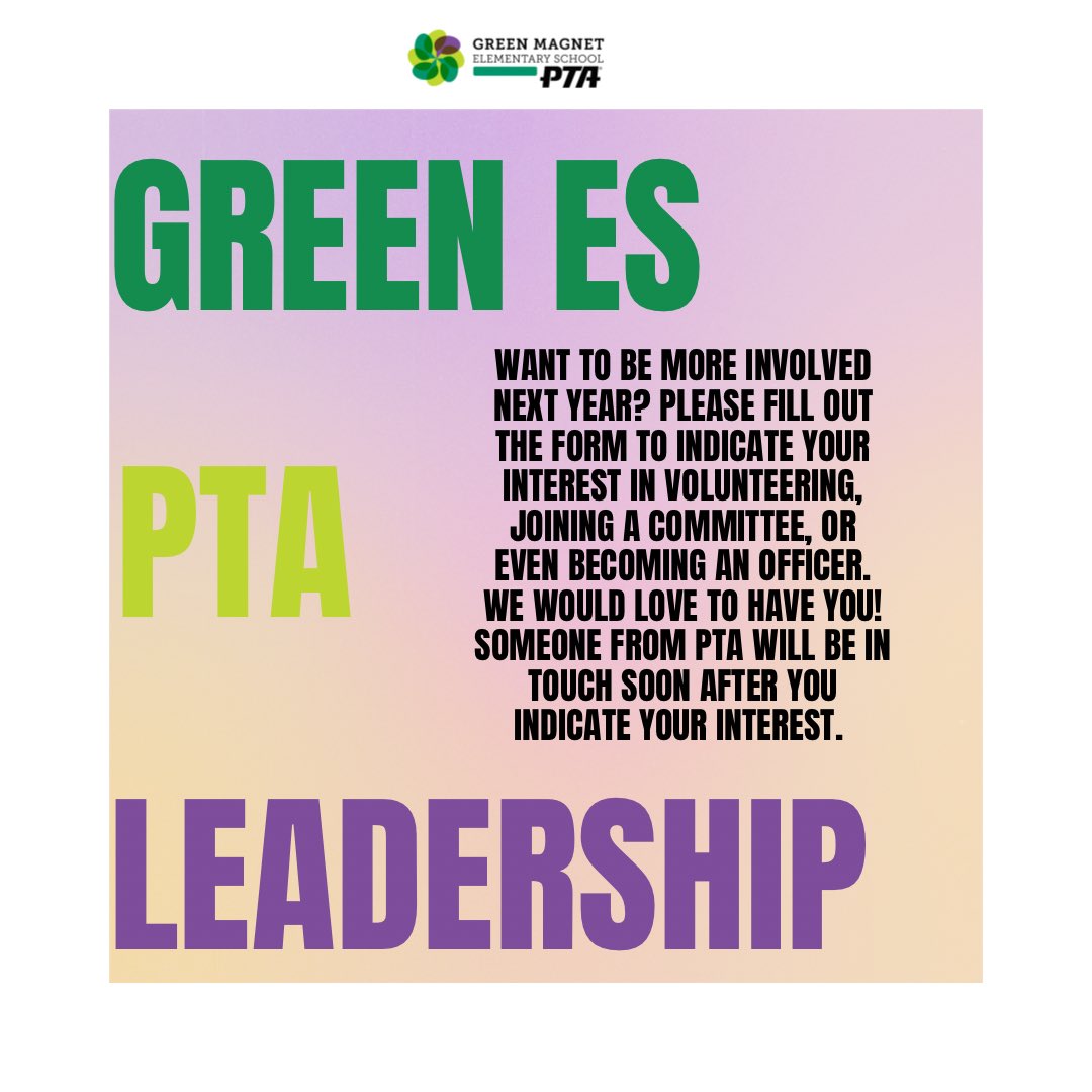 Want to be more involved next year? 

Please fill the form link in bio or click here:  docs.google.com/forms/d/e/1FAI…

We would love to have you! Someone from PTA will be in touch soon after you indicate your interest.