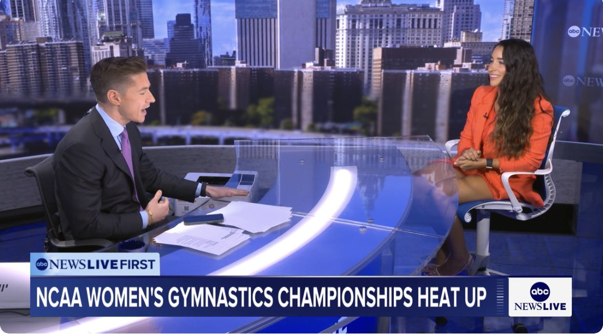 Amanda Brooks (@brooksad) on Twitter photo ESPN’s <a href="/NCAA_Gymnastics/">NCAA Women’s Gymnastics</a> commentator <a href="/Aly_Raisman/">Alexandra Raisman</a> joined <a href="/JamesAALongman/">James Longman</a> on <a href="/ABCNewsLive/">ABC News Live</a> to preview the #NCAAWGym Championships this week on ESPN2 (Thursday) & ABC (Saturday)
🎥 abcnews.go.com/Sports/video/g… ESPN’s <a href="/NCAA_Gymnastics/">NCAA Women’s Gymnastics</a> commentator <a href="/Aly_Raisman/">Alexandra Raisman</a> joined <a href="/JamesAALongman/">James Longman</a> on <a href="/ABCNewsLive/">ABC News Live</a> to preview the #NCAAWGym Championships this week on ESPN2 (Thursday) & ABC (Saturday)
🎥 abcnews.go.com/Sports/video/g…