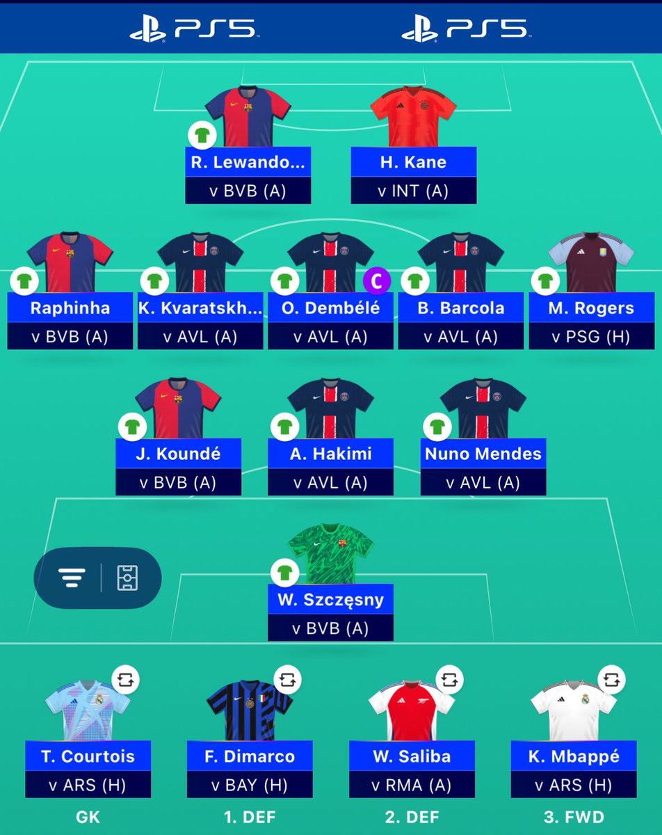 MD14 🔒

Dembélé ©

⬅️ Saka, Augusto and Pavard.
➡️ Barcola, Dimarco and Koundé.

#UCL #UCLFantasy