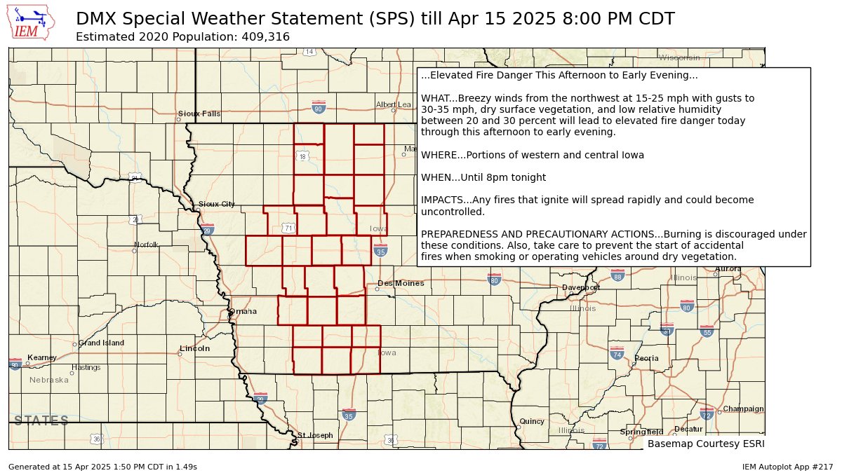 🔥Elevated fire danger this afternoon into early evening with breezy winds out of the northwest, dry surface vegetation, and low relative humidity values.
Burning is discouraged!