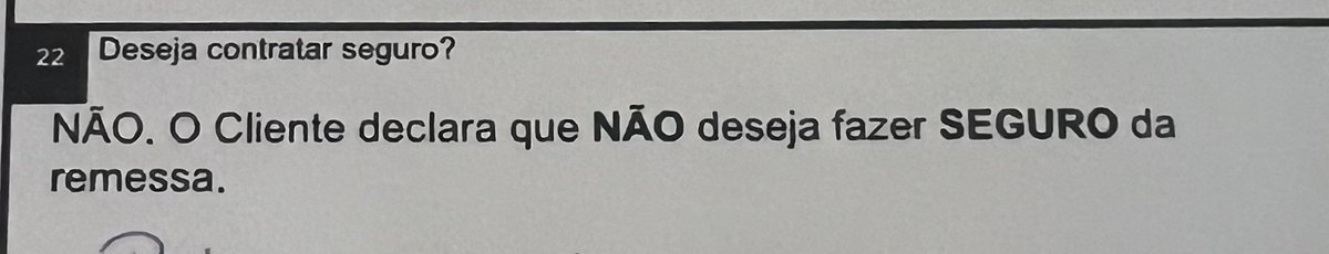 pberlanza's tweet photo. No entanto, fui solicitada a assinar a seguinte declaração (na imagem). Gostaria de entender a lógica por trás disso: se o seguro não está disponível, faz sentido exigir que o cliente assine uma declaração afirmando que não gostaria de contratá-lo? 🙃 https://t.co/STLOXwmOmF