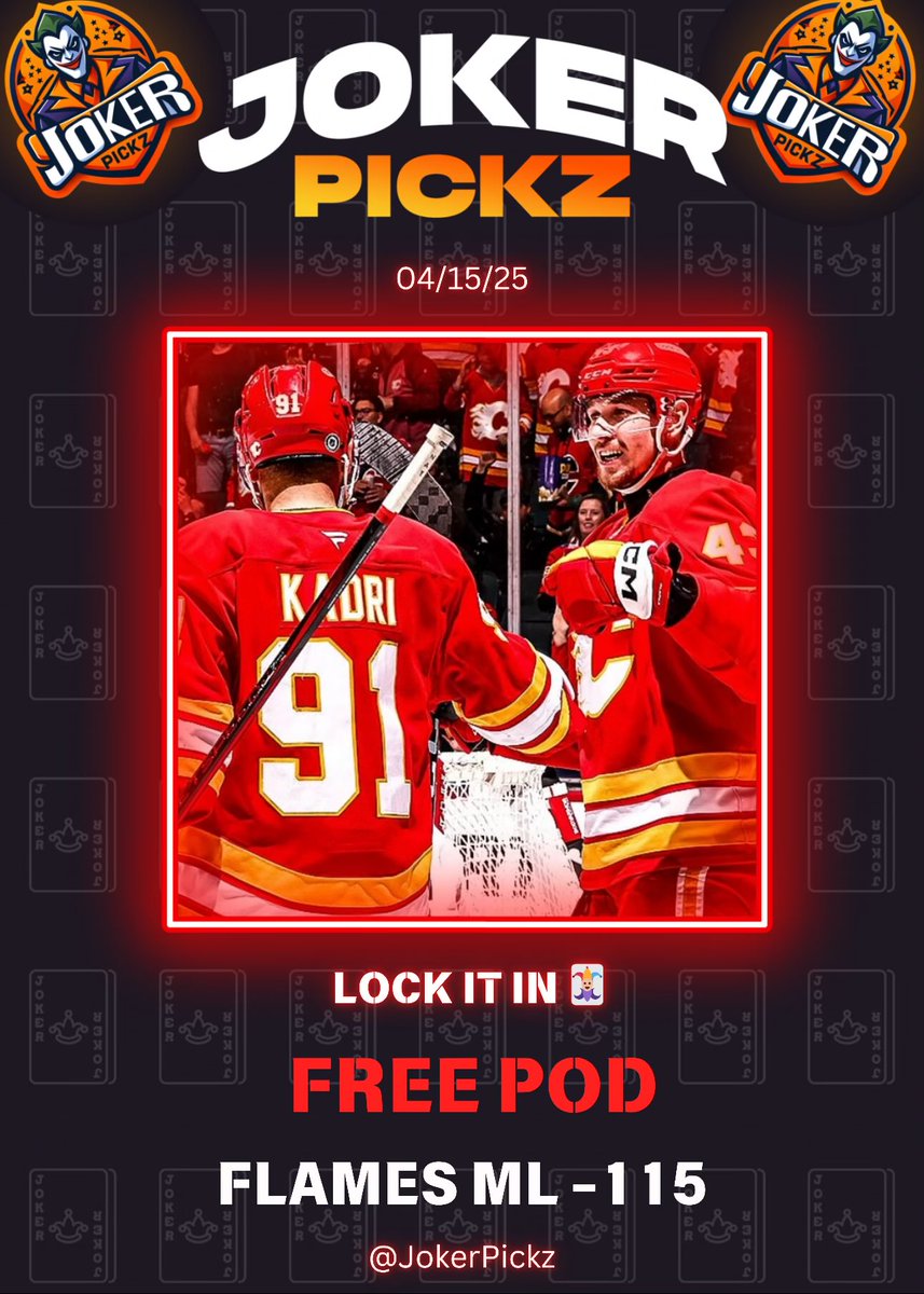 JokerPickz's tweet image. NHL PLAY 🏒

FLAMES ML -115

Must win game for Calgary and final home game of the season. I would expect the Flames to go all out tonight to keep their playoff hopes alive (pending the Wild and Blues results). 

Vegas doesn’t have much to play for as they have secured the…