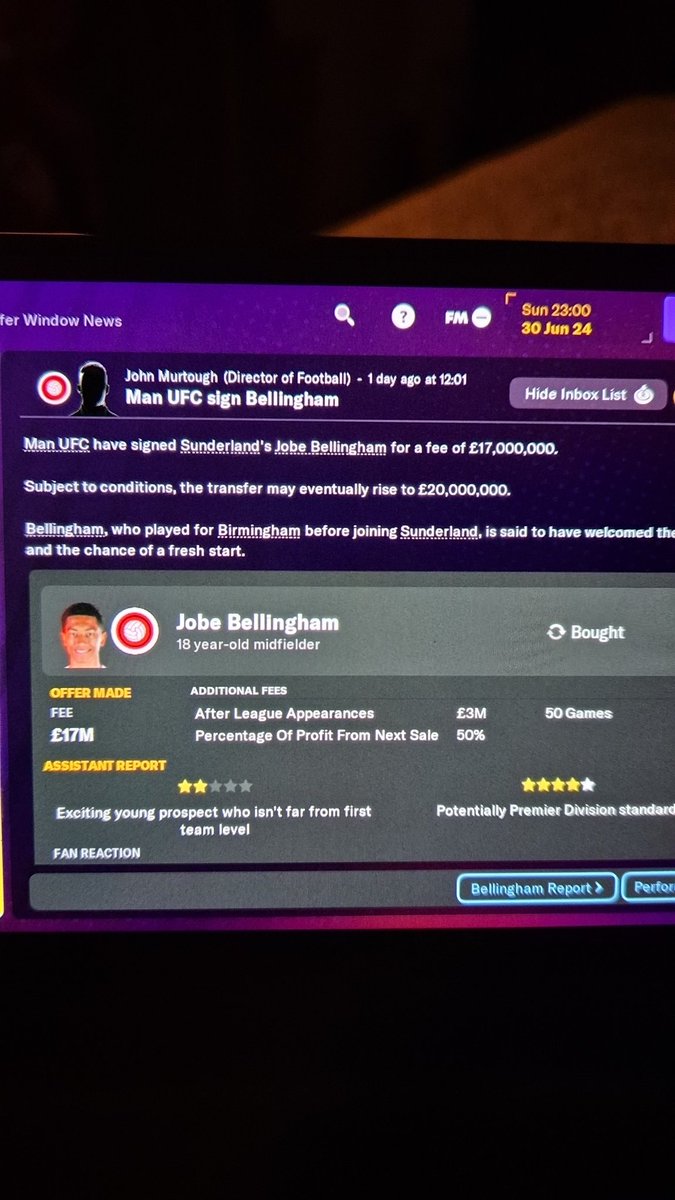 GenericEAFC's tweet photo. I loveeee @FootballManager 😍 #JobeBellingham #Bellingham #FM2024 #FootballManager #FootballManager2024 #FMTouch #FMTouch2024 #Nintendo #NintendoSwitch https://t.co/gvAp1mBisp