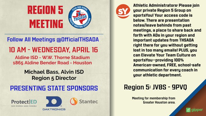 FINAL REMINDER: Ahead tomorrow is our next Region 5 Meeting.