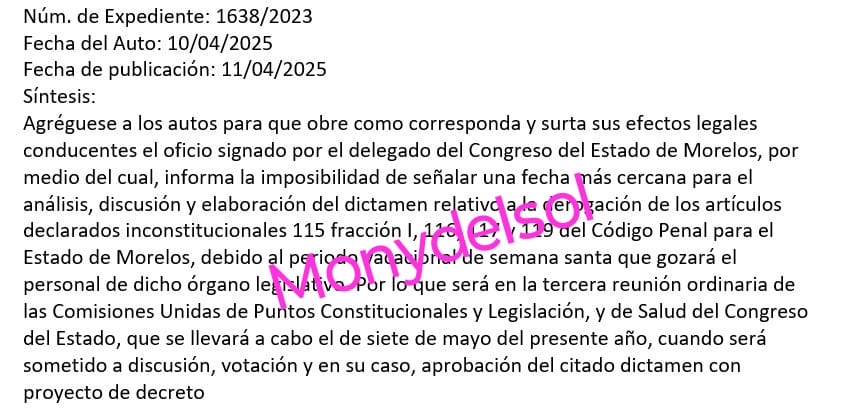 Será hasta el próximo 07 de mayo cuando el <a href="/MorelosCongreso/">H. Congreso del Estado de Morelos</a>  en comisiones elabore el  dictamen para DESPENALIZAR el #Aborto en #Morelos <a href="/Divulvadorxs/">Divulvadoras</a> <a href="/fnm_ong/">Frente Nacional Mujeres</a> <a href="/MonsRamonCastro/">Mons. Ramón Castro</a> <a href="/Rafa_Reyes_Mor/">Rafael Reyes</a> <a href="/AndyGordillo_/">Andy Gordillo</a>