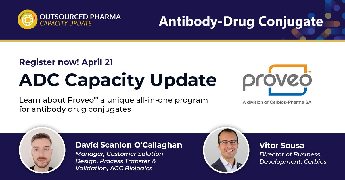 Join us April 21st for the ADC Capacity Update from Outsourced Pharma for a global overview of the Proveo™ alliance, an ADC program that offers integrated and expedited CDMO services for antibody-drug conjugate products.

Register here: hubs.ly/Q03hw94k0