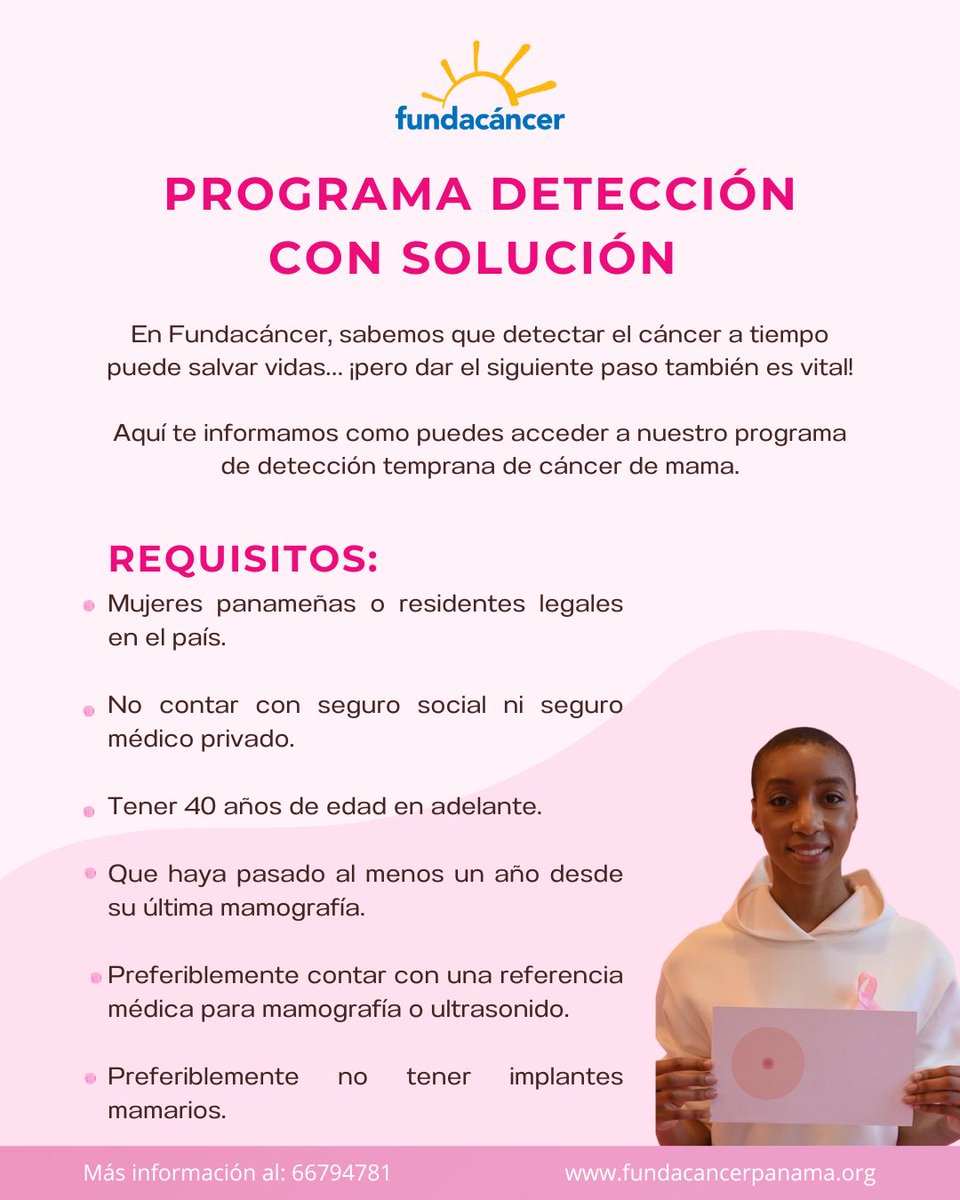 ¡Detectar a tiempo puede cambiarlo todo!
En Fundacáncer, estamos convencidos de que un diagnóstico temprano puede salvar vidas.

Te invitamos a conocer y como formar parte de nuestro programa de detección temprana de cáncer de mama.