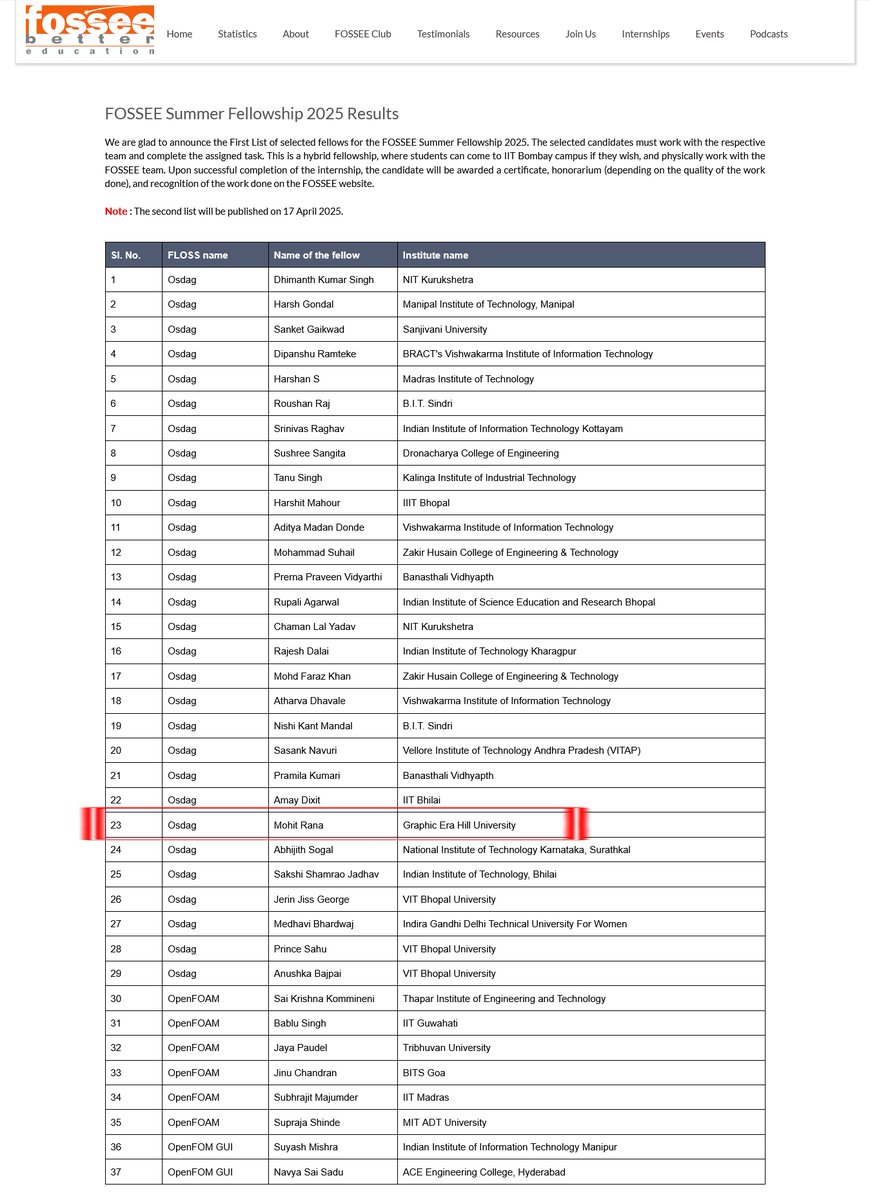 0xMOHITRANA's tweet image. Thrilled to share that I've been selected for the FOSSEE Summer Fellowship 2025 under FLOSS Osdag by @FOSSEE!
Excited to contribute to open-source and learn from this amazing journey ahead!
#FOSSEE #FOSSEESummerFellowship #OpenSource #FLOSS #Osdag #IITBombay