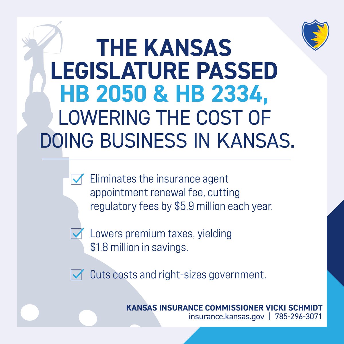 Kansas Insurance Commissioner Vicki Schmidt to reduce fees by millions 

Read the full article here: buff.ly/mDGIQtT 

For more Department news, visit: buff.ly/KEhSbN4