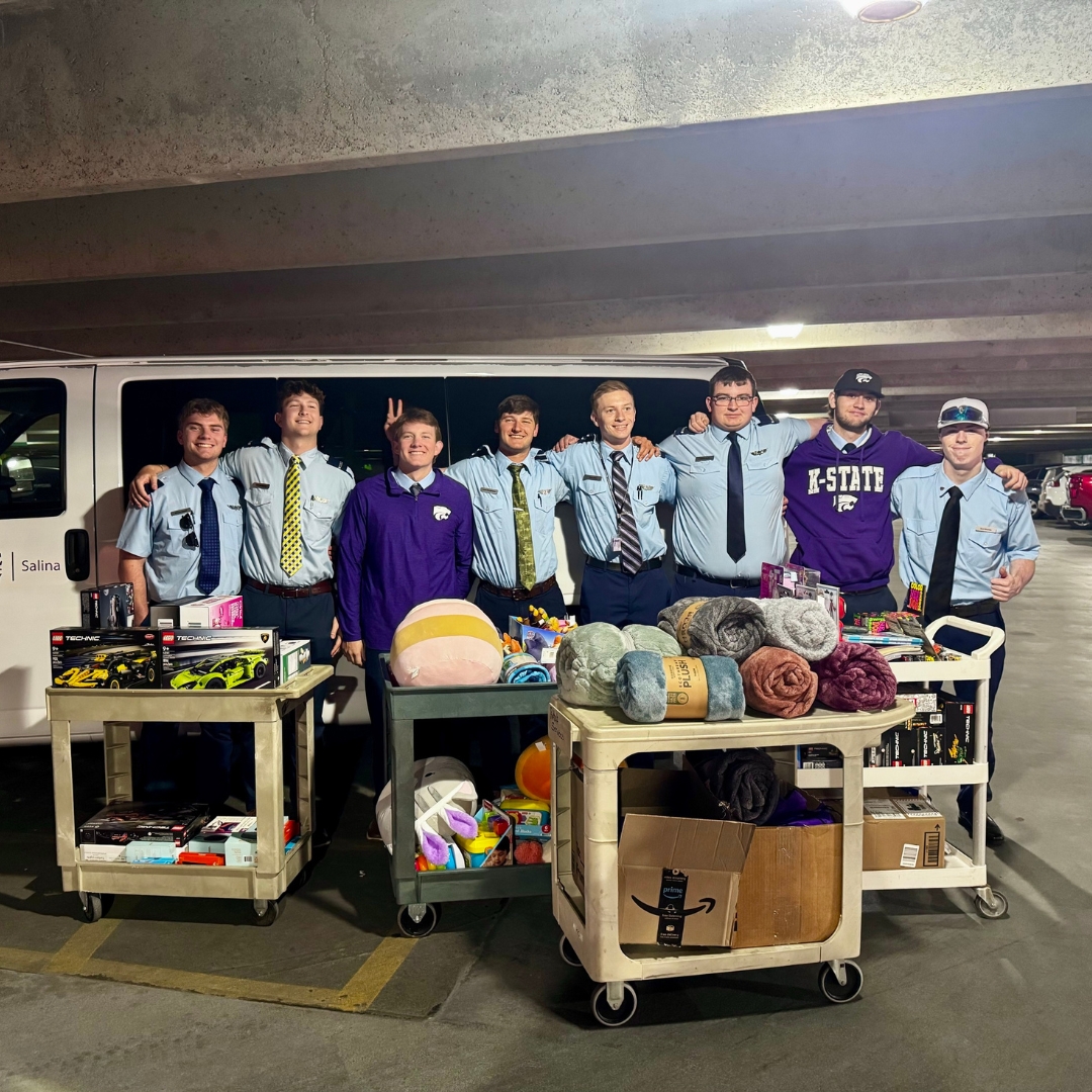 KSU_Salina's tweet photo. Ten aviation students in the student organization Pilots For Kids completed their annual service project. They hand-delivered gifts to children in the pediatric units at Wesley Medical Center in Wichita.

#KStateSalina | #FlyKState https://t.co/1S74kWH5Bj