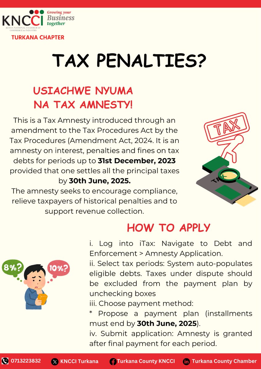 Have you been hit with tax penalties?
Take this chance to get back on track before it’s too late! The Amnesty Program is your opportunity to clear outstanding penalties with KRA and get compliant without extra costs.
Don’t miss out—apply now and secure your peace of mind before
