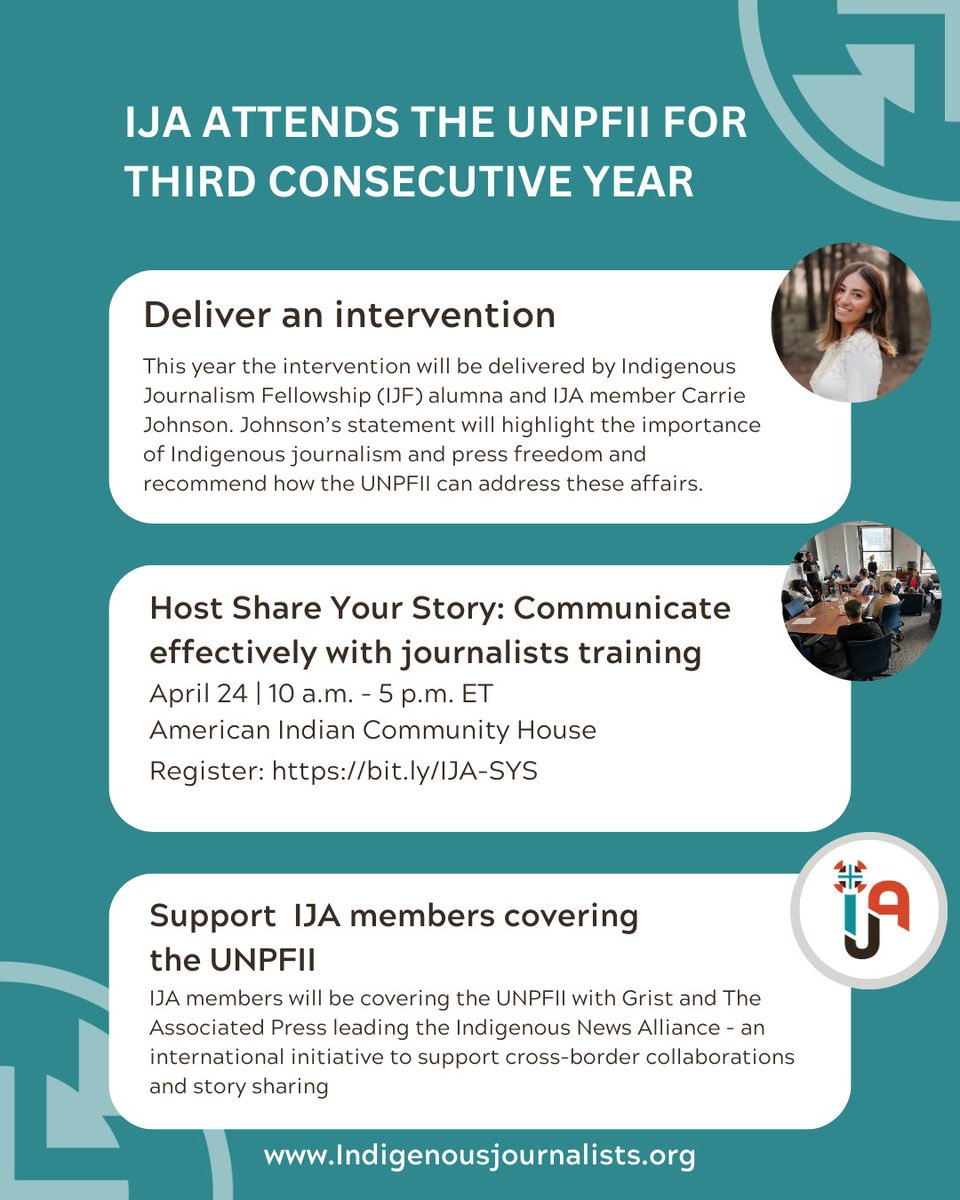 Indigenous Journalists Association (@indigenousja) on Twitter photo 📣 <a href="/IndigenousJA/">Indigenous Journalists Association</a> continues to advocate for Indigenous journalists’ rights by addressing UNPFII members and participating in partnered side events! Read more: tinyurl.com/4969kefv 📣 <a href="/IndigenousJA/">Indigenous Journalists Association</a> continues to advocate for Indigenous journalists’ rights by addressing UNPFII members and participating in partnered side events! Read more: tinyurl.com/4969kefv