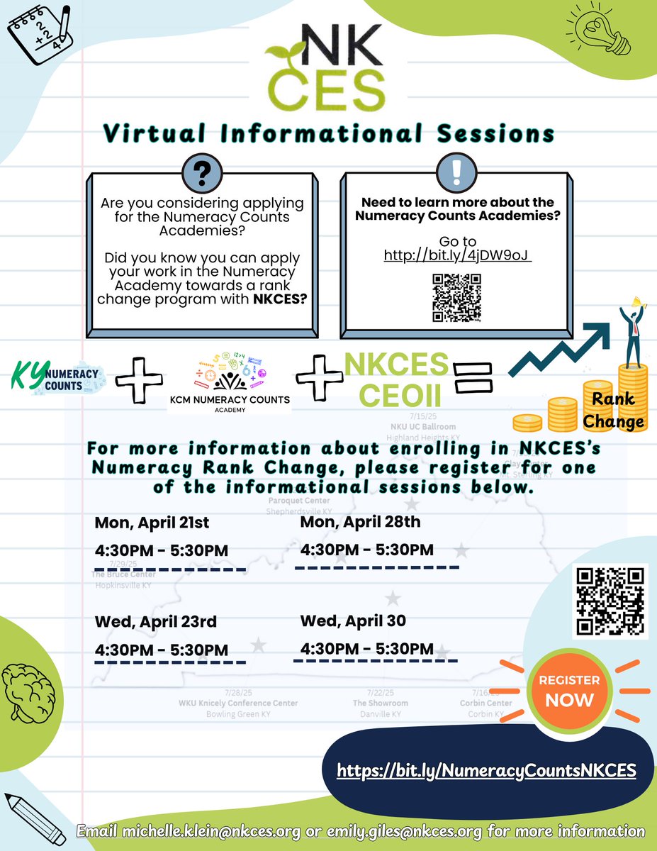 Considering applying for the KCM Numeracy Counts Academies? You can apply your work in the Numeracy Academy toward a CEO rank change program with NKCES! Sign up for an info session at bit.ly/NumeracyCounts… &amp; take the next step in your teaching journey today!
#ConnectGrowServe