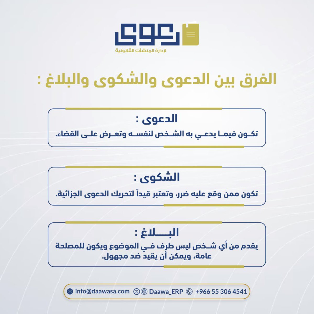 الفرق بين الدعوى والشكوى والبلاغ ⚖️🔵