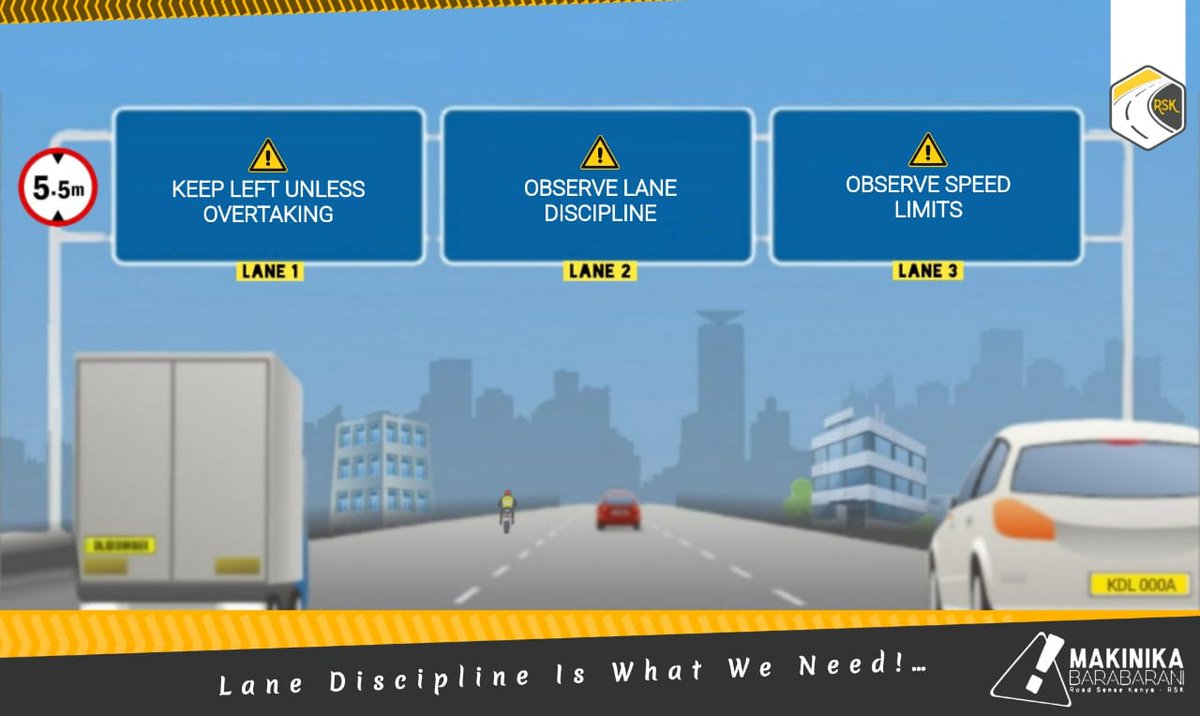 roadsensekenya's tweet photo. 🚦The right way. The ‘Left Lane’ is your designated driving lane depending on your vehicle type, e.g., lane 1 for commercial vehicles & boda bodas, lane 2 for small cars. Right-hand lanes from your designated lane are for overtaking only. Return to your lane after overtaking. https://t.co/8su1HwNit5