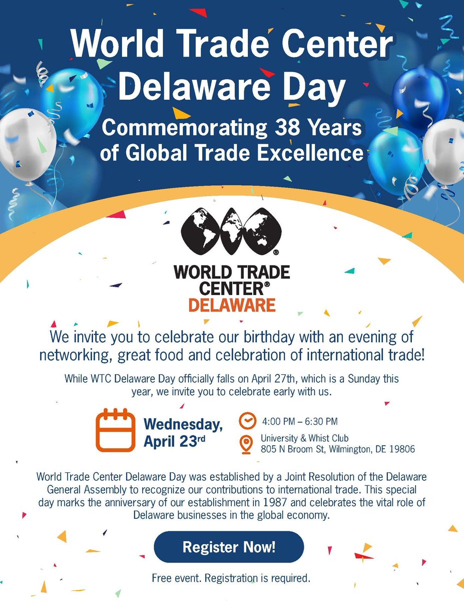 🥳 Get Ready to Party! 

🎉 WTC Delaware Day is Almost Here – Let’s Celebrate Together on April 23!

🔗 conta.cc/3E8ikUY