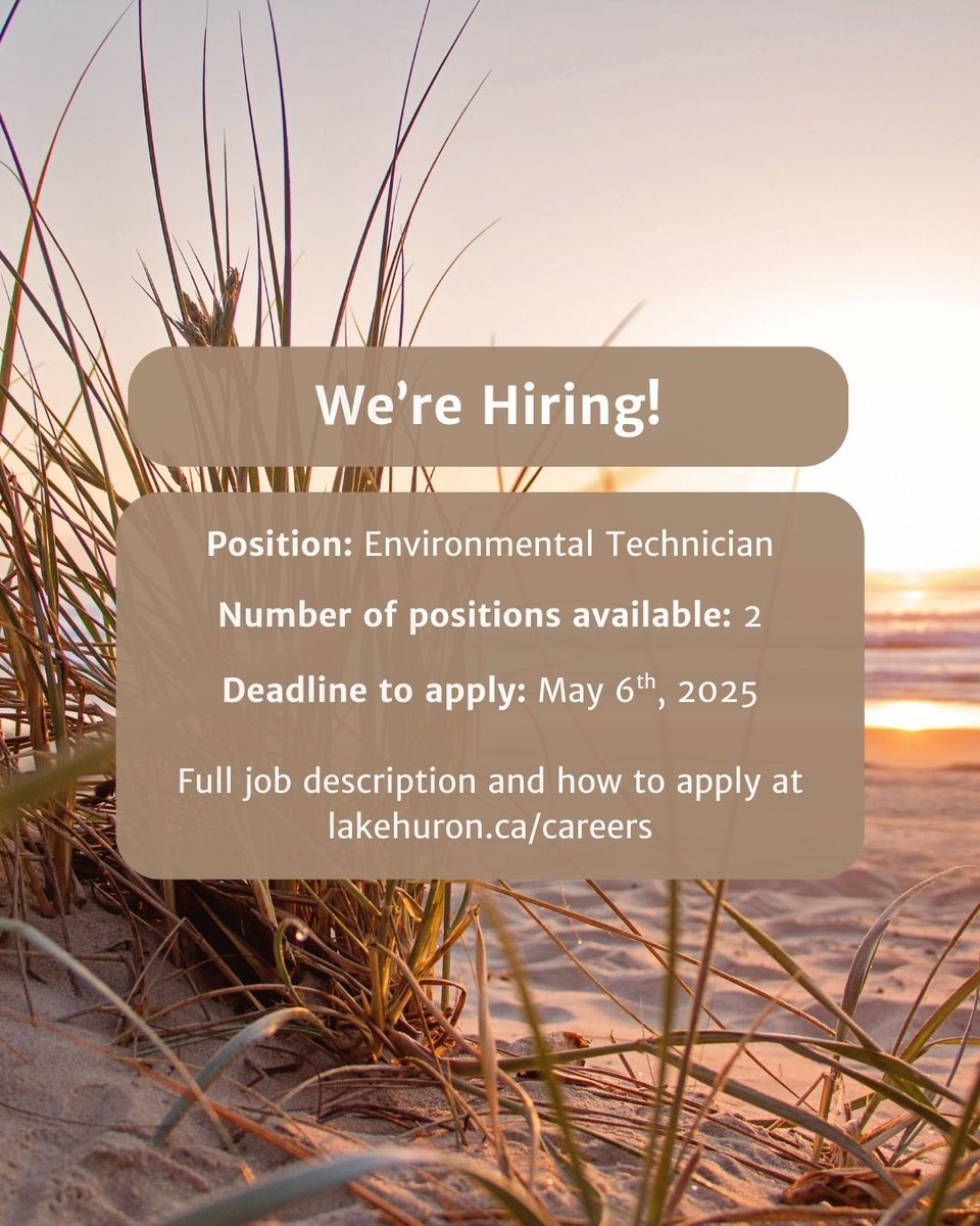 We are looking for two Environmental Technicians to join our team this summer!⁠

Visit lakehuron.ca/careers (link in bio) for the full job description and how to apply. Deadline to apply is May 6th, 2025.⁠