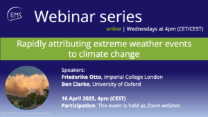 Miércoles 16 de abril, Seminario web de la European Meteorological Society (EMS) sobre "atribución rápida al cambio climático de fenómenos meteorológicos extremos" ame-web.org/seminario-web-…