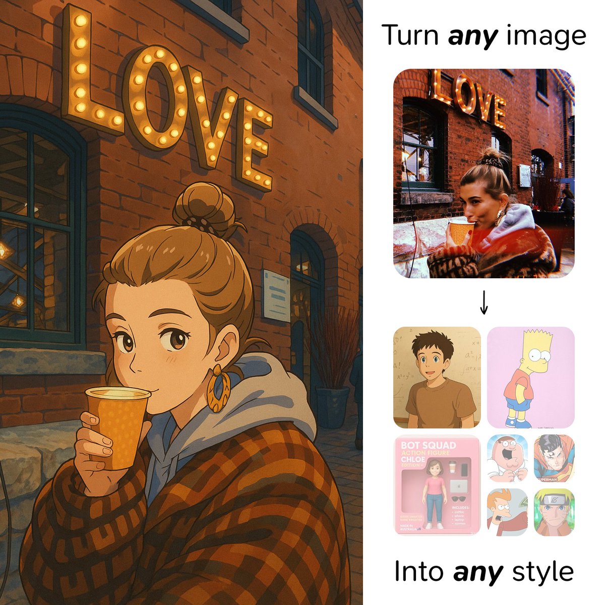 lofidotai's tweet photo. Upload your pic.
Get it back as anime.
Or a Barbie.
Or a 90s cartoon.
Lofi = image remixing for fun people.
