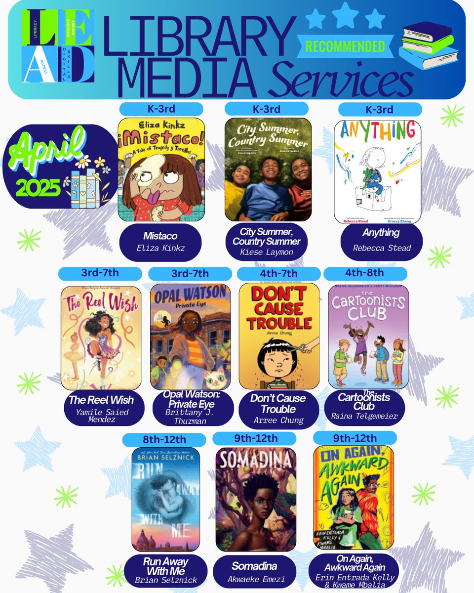 JCPS Library Media Services Department (@jcps_lms) on Twitter photo Spring into something new! Browse April's fresh book recommendations. bit.ly/3CJoGt5 #JCPSLibraries #LiteracyRoadTrip #LibrariansLeadingTheWay #EveryChildAReader #BooksUniteUs #LetFreedomRead #ReadersAreLeaders #RepresentationMatters #BookRecommendations
<a href="/JCPSLMSDrLynn/">JCPSLMSDr.Lynn</a> Spring into something new! Browse April's fresh book recommendations. bit.ly/3CJoGt5 #JCPSLibraries #LiteracyRoadTrip #LibrariansLeadingTheWay #EveryChildAReader #BooksUniteUs #LetFreedomRead #ReadersAreLeaders #RepresentationMatters #BookRecommendations
<a href="/JCPSLMSDrLynn/">JCPSLMSDr.Lynn</a>
