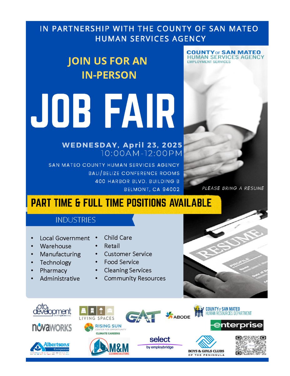 SMC HSA (@smchsa) on Twitter photo Employment Services <a href="/sanmateoco/">County of San Mateo</a> will be hosting a recruitment event on Wed., April 23 at 400 Harbor Blvd. Belmont from 10AM - Noon. This recruitment event brings together companies from various employment industries including local government, customer service, warehouse, & more. Employment Services <a href="/sanmateoco/">County of San Mateo</a> will be hosting a recruitment event on Wed., April 23 at 400 Harbor Blvd. Belmont from 10AM - Noon. This recruitment event brings together companies from various employment industries including local government, customer service, warehouse, & more.