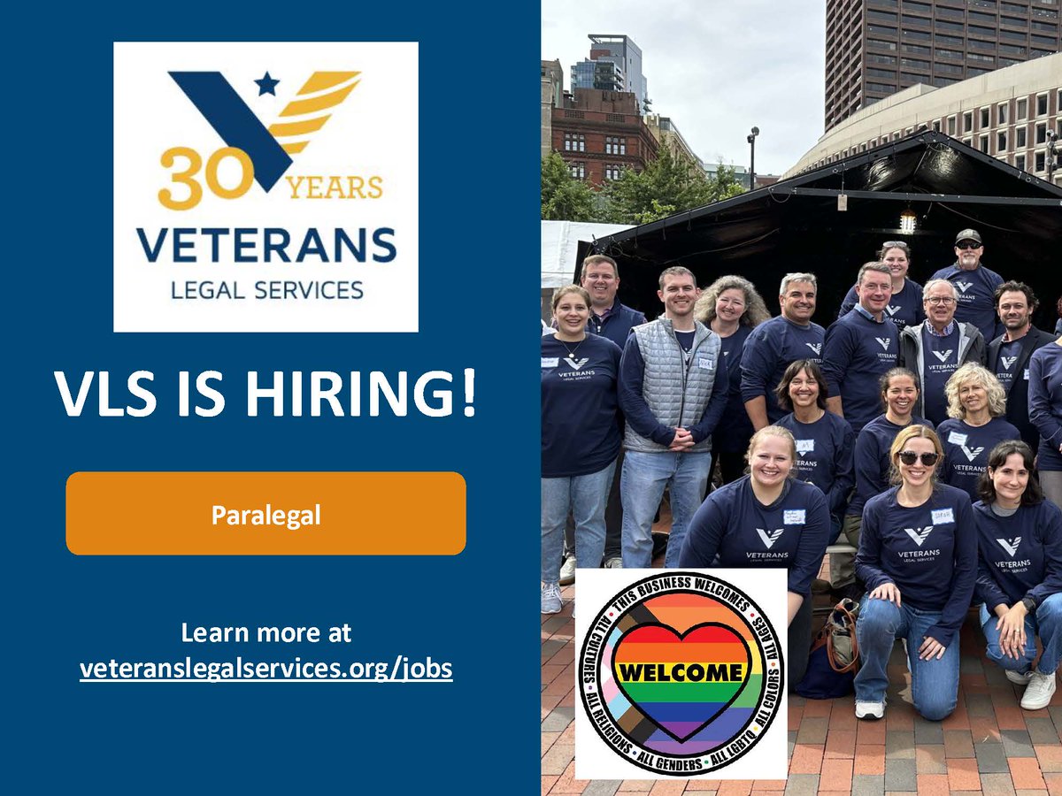 <a href="/VetsLegal/">Veterans Legal Services</a> is hiring a paralegal.This is a full-time hybrid position. VLS is a welcoming and supportive place to work -- and we can't wait to meet our next team member!

Application instructions and compensation information in job description: veteranslegalservices.org/jobs.