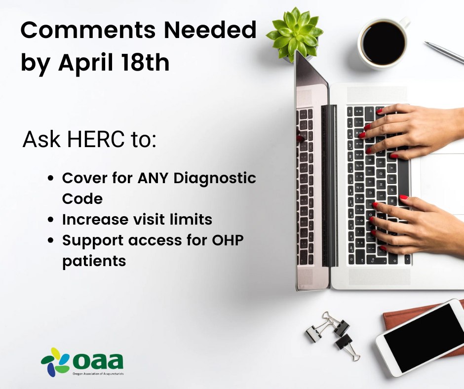 OAAOM's tweet photo. Acupuncture helps with pain, mental health &amp; substance use—but OHP limits access. Let’s change that.
🗳 Submit comment: https://t.co/T5OpbS8r7F

📄 Provider example: https://t.co/2IPgIxDIfL
📧 Ask patients to help: https://t.co/Mv7YJaZbpE
Deadline: 4/18! #HERC #OregonMedicaid https://t.co/vC5jsc4KcS