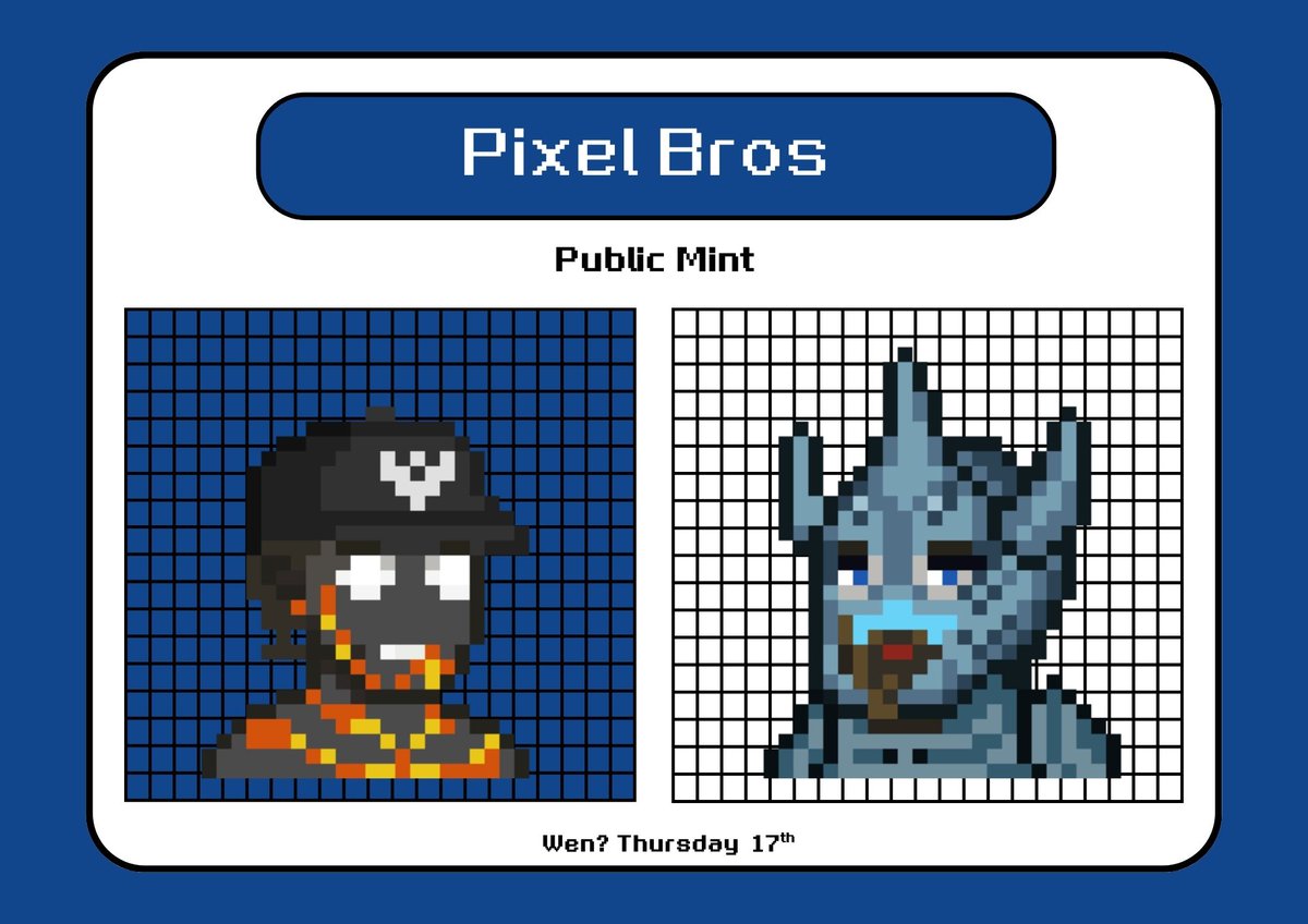 BroHallaNFT_old's tweet photo. π¨π¨ Minting Alert π¨π¨
We're opening Pixel Bros minting to the public this Thursday! Don't miss your chance of becoming pixilated.
#PixelBros #NFT #Pixel https://t.co/Wp4JrOySRQ