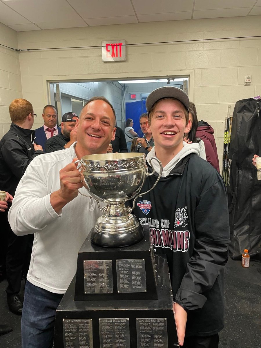 AjAcierno's tweet photo. The friendships and experiences will last a lifetime.  Pictures below include his first game he got to go on bench, the Wolves winning the Calder Cup, and the gift the Wolves gave him this evening. https://t.co/jk0KmMkuql
