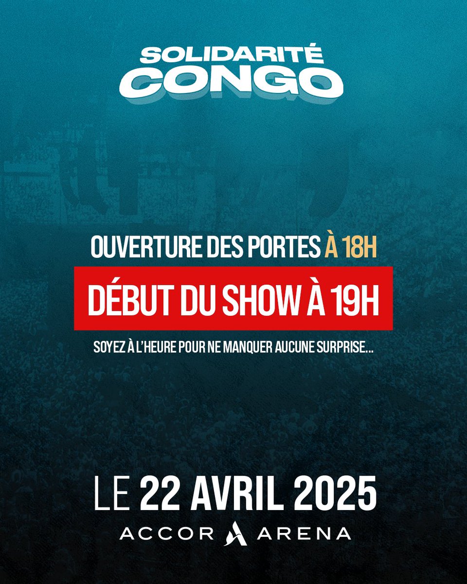 J-7 avant le concert exceptionnel #SolidaritéCongo

🚨 IMPORTANT : LE SHOW DÉBUTERA À 19H
On vous conseille très (très) fortement d’être à l’heure. Ce serait dommage de rater ce que l’on vous prépare… 🫢