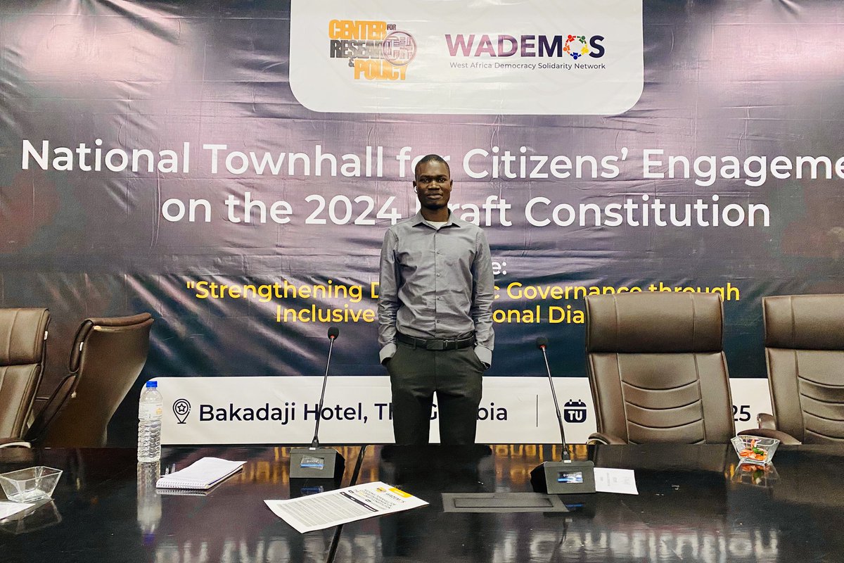 Movement for Social Justice@Official (@movement4sj) on Twitter photo MSJ-4 participated in the National Constitutional Townhall meeting on The Gambia's 2024 draft constitution convened by the <a href="/CRPDgm/">Center for Research and Policy Development</a> today at Bakadaji hotel.
The meeting brought together citizens from across the country to shape conversations on the #ConstitutionWeWant. MSJ-4 participated in the National Constitutional Townhall meeting on The Gambia's 2024 draft constitution convened by the <a href="/CRPDgm/">Center for Research and Policy Development</a> today at Bakadaji hotel.
The meeting brought together citizens from across the country to shape conversations on the #ConstitutionWeWant.
