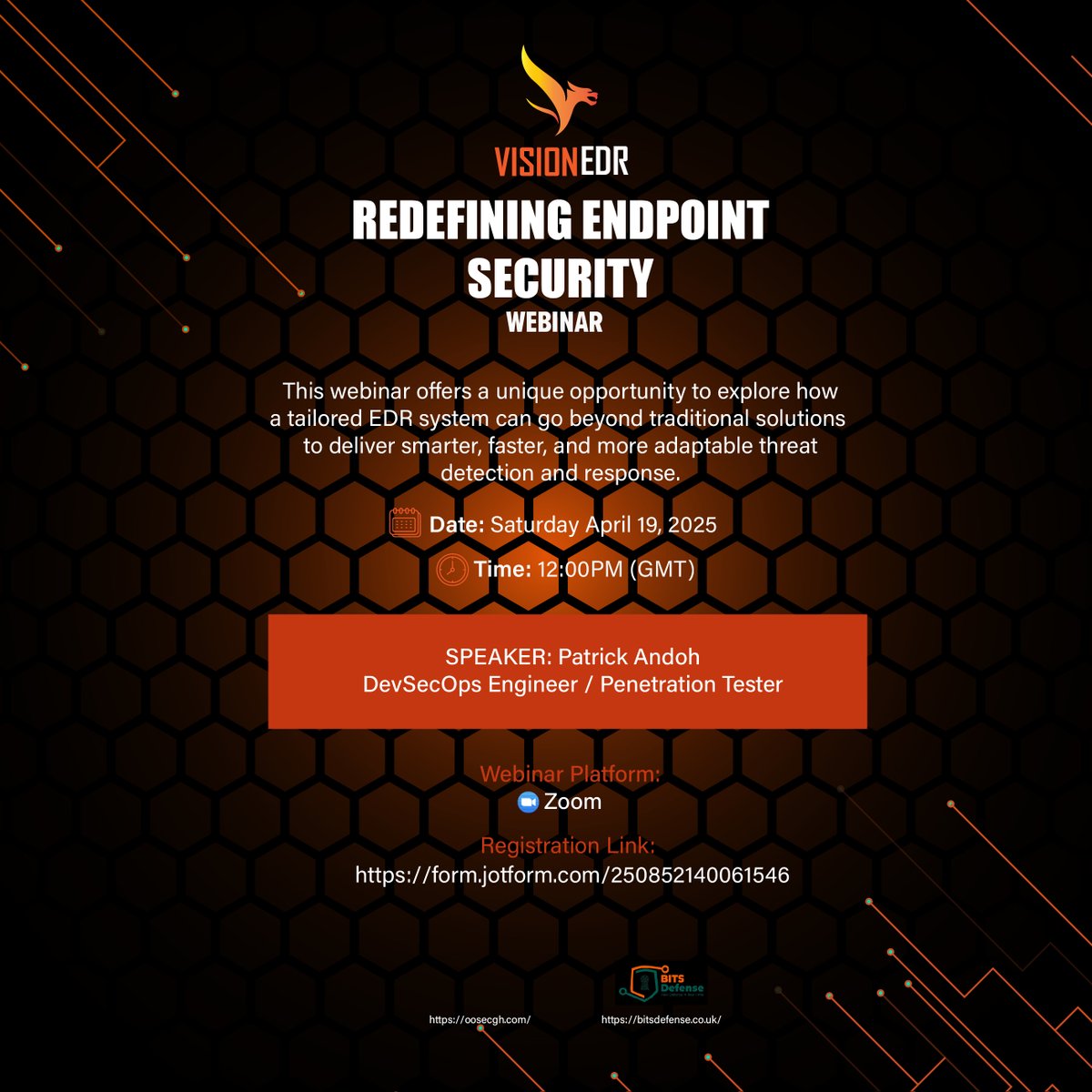 doubleosec's tweet image. Join us for a #webinar on “VISIONEDR: Redefining Endpoint Detection and Response” on Saturday, 19 April at 12:00PM GMT to explore how a tailored EDR solution can deliver smarter, faster, and more adaptable threat detection and response. Register now! form.jotform.com/250852140061546