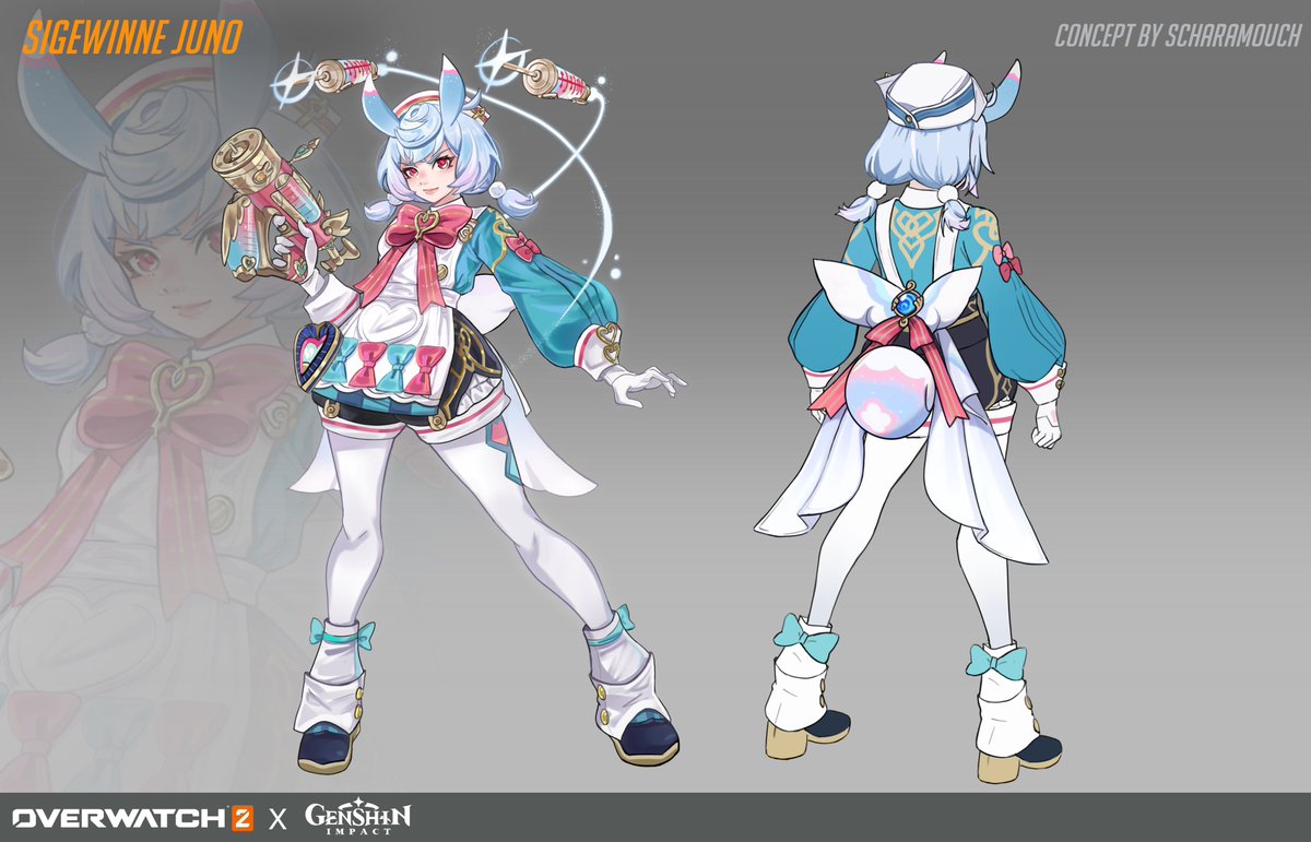 owoseem's tweet photo. Overwatch X Genshin impact collab 😮

- Xiao Genji skin 👺🐉
- Venti Tracer skin 🍃🕛
- Sigewinnie Juno skin 💗🛸
- Arlecchino Widowmaker Skin 🕷️🔥

More skins are coming 😍 who’s your favorite so far? Any cool suggestions for the next ones? 
#genshinimpactfanart #OverwatchFanart https://t.co/aPe3f5XC1i