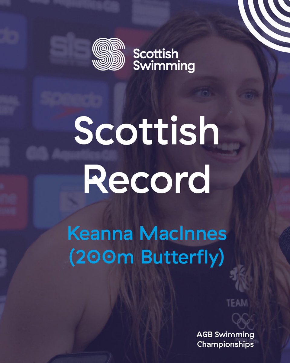 SCOTTISH RECORD! 🏴󠁧󠁢󠁳󠁣󠁴󠁿

Keanna MacInnes lowers her own Scottish Record in the Women’s 200m Butterfly in a speedy 2:07.15! 👏

Keanna also retains her British title in the event and sets a World Championships Qualification Time 🇬🇧