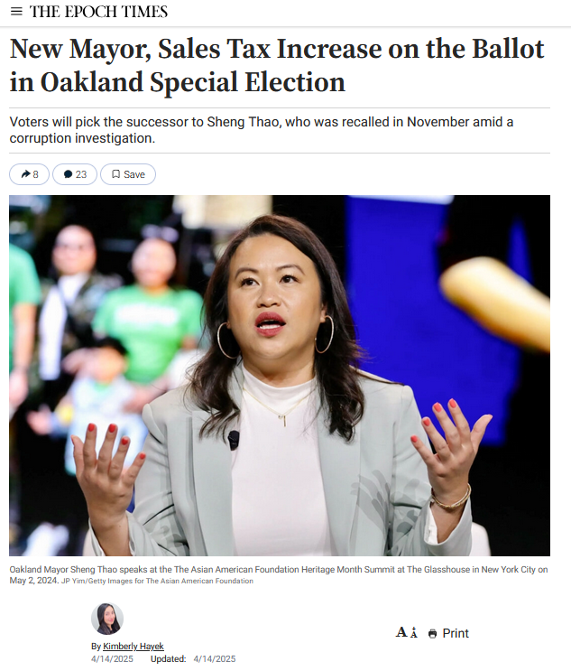 Oakland voters will head to the polls April 15 to choose a new mayor, weigh a proposed sales tax increase, and fill a vacant City Council seat. The special election follows the historic recall of the city’s mayor.