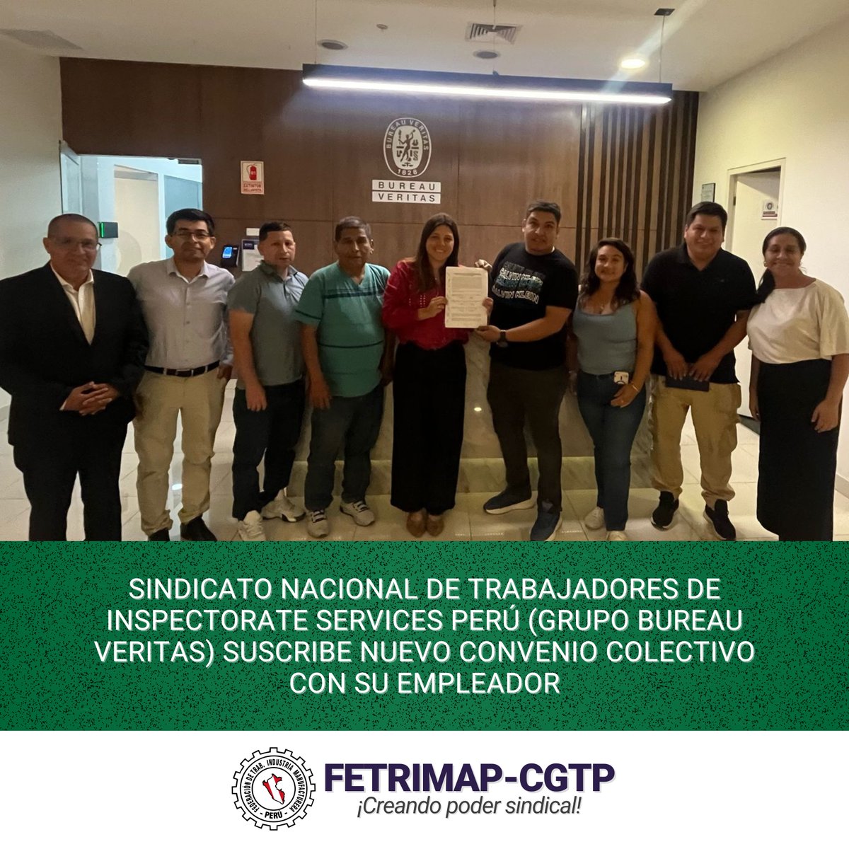 FETRIMAP-CGTP Peru (@fetrimap_cgtp) on Twitter photo SINDICATO NACIONAL DE TRABAJADORES DE INSPECTORATE SERVICES PERÚ (GRUPO <a href="/BureauVeritasMX/">Bureau Veritas CPS México/LATAM.</a> ) SUSCRIBE NUEVO CONVENIO COLECTIVO CON SU EMPLEADOR.
FETRIMAP #CreandoPoderSindical SINDICATO NACIONAL DE TRABAJADORES DE INSPECTORATE SERVICES PERÚ (GRUPO <a href="/BureauVeritasMX/">Bureau Veritas CPS México/LATAM.</a> ) SUSCRIBE NUEVO CONVENIO COLECTIVO CON SU EMPLEADOR.
FETRIMAP #CreandoPoderSindical