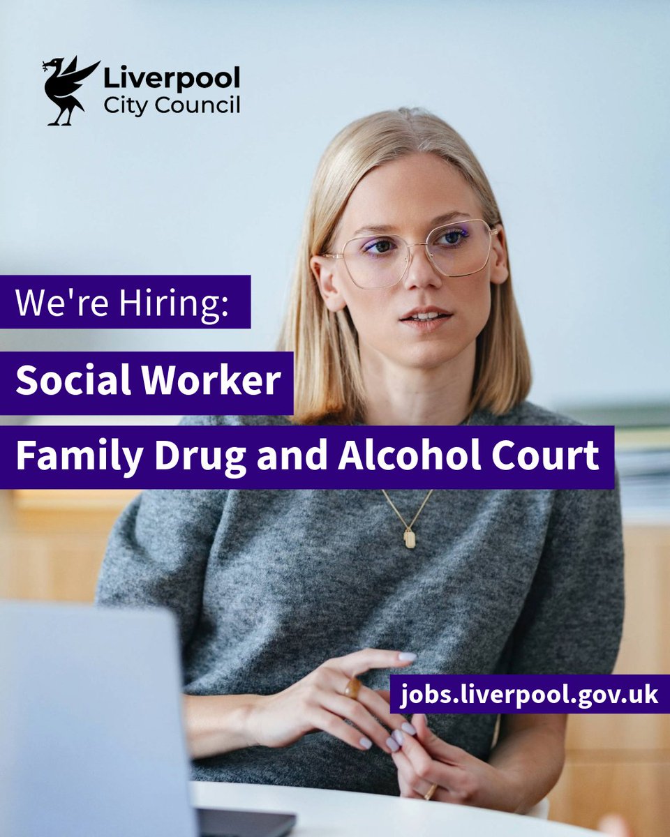 We're Hiring: Social Worker, Liverpool’s Family Drug &amp; Alcohol Court. 

A register social worker with an understanding of children’s safeguarding legislation &amp;statutory guidance &amp; experience working across mental health, drug services, &amp; domestic abuse.

lpoolcouncil.info/FDACSW