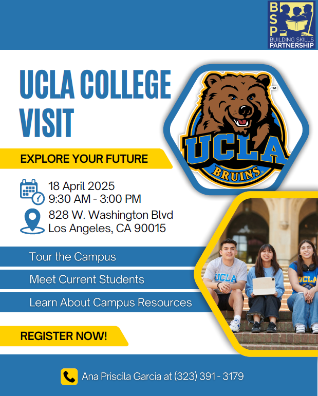 Building_Skills's tweet image. Interested in joining our college tour to UCLA? 
Don’t miss this exciting opportunity to explore campus life and get inspired for the future!

Contact Ana Priscila Garcia, Family and Student Engagement Coordinator, at  (323) 391-3179 to reserve your spot!

#bsp_ca #college
