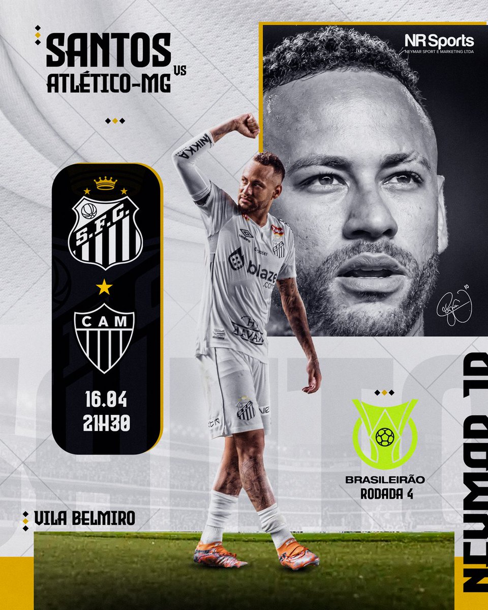 . <a href="/neymarjr/">Neymar Jr</a> e o <a href="/SantosFC/">Santos FC</a> jogarão em casa nesta 4ª rodada do Campeonato Brasileiro!
A equipe volta à Vila Belmiro para um duelo contra o Atlético-MG, de olho em uma vitória.
Boa sorte ao nosso camisa 10! ⚽⚪️⚫️