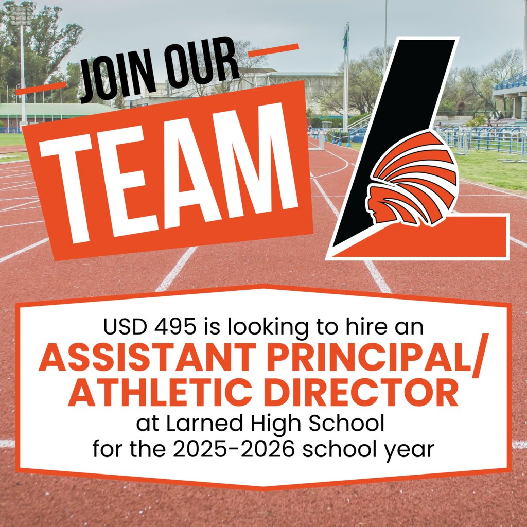We’re hiring! USD 495 is looking for a High School Assistant Principal/Athletic Director to join our leadership team. Learn more and apply at usd495.com/workat495 #larnedpride